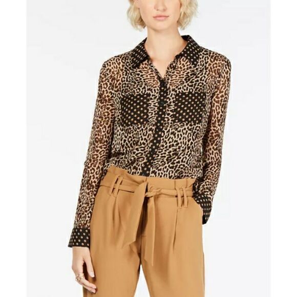 INC Leopard Dot Button-Up Shirt Size XS - Picture 1 of 12